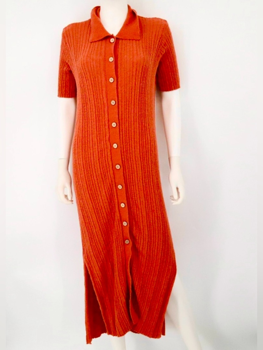 The Normal Brand Jolene Coral Knit Button Maxi Dress | Beachy | Size L